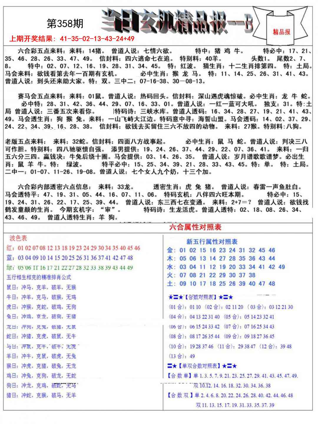 358期当日玄机精品报B[图]