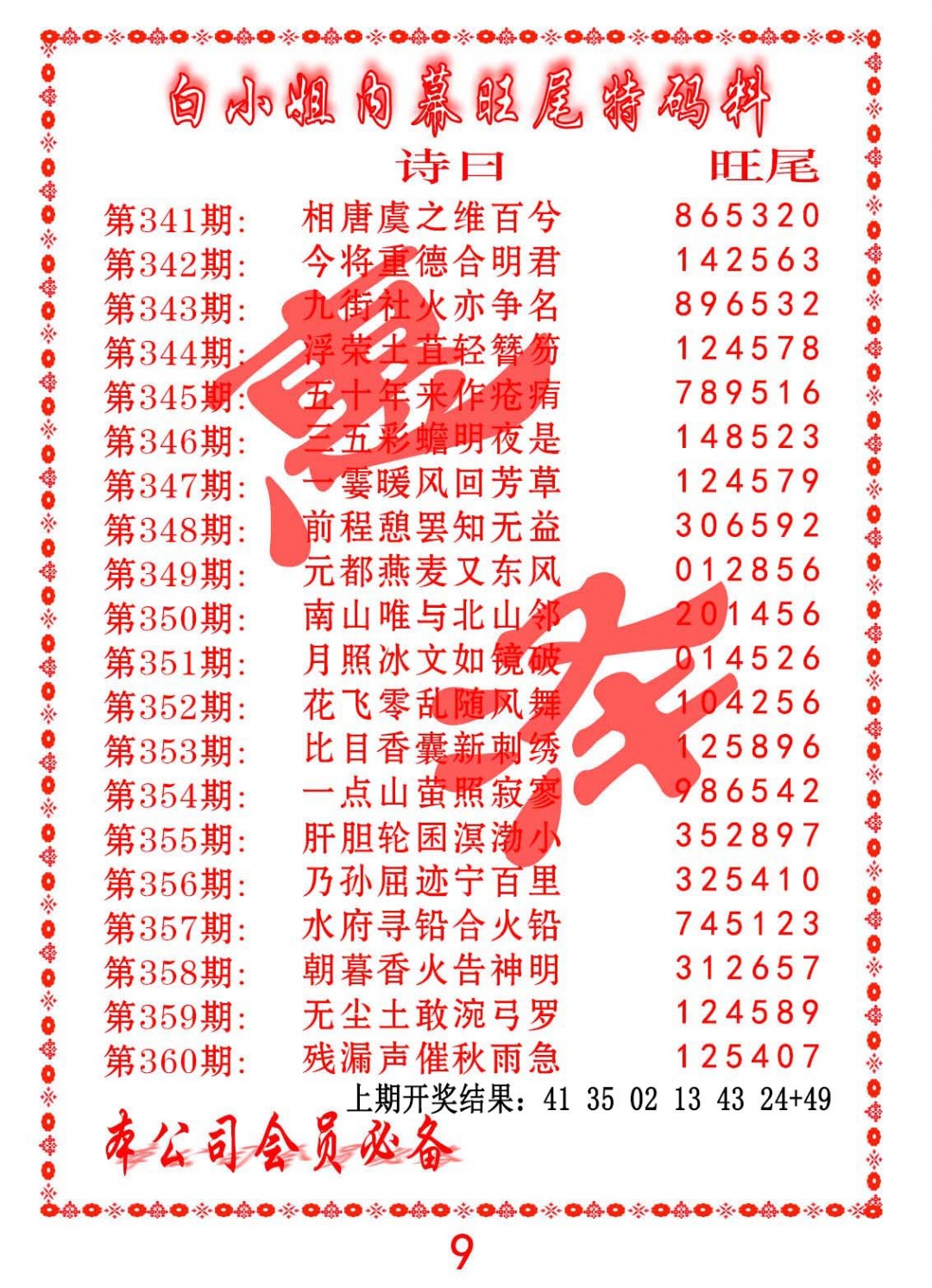 358期内幕旺尾特码料[图]