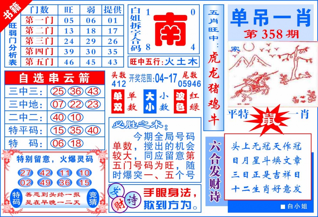 358期澳门单吊一肖[图]